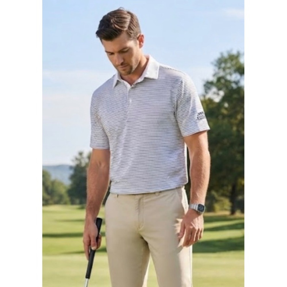 Marbas Italy Mens XL Golf Polo Shirt White Navy Blue Stripe Wolfdancer Golf Club